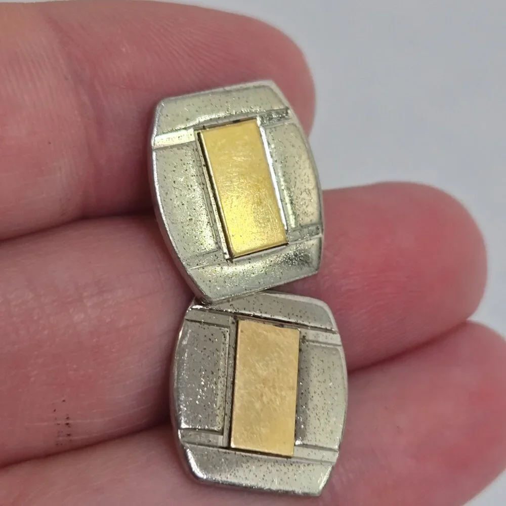 Simmons Cufflinks Sterling Silver Gold Tone Geometric Vintage Rectangle